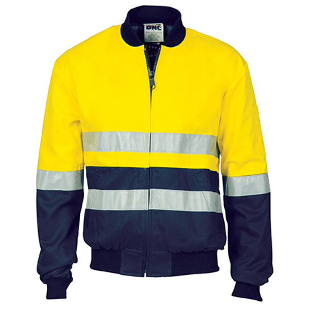 Yellow-Navy - 3758 HiVis Two Tone D/N Cotton Bomber Jacket - DNC Workwear