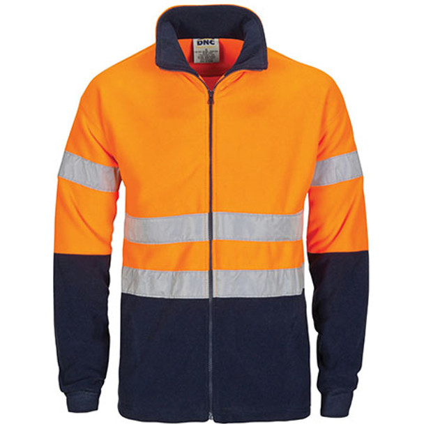 Orange-Navy - 3830 HiVis Two Tone Full Zip Polar Fleece With Generic R-Tape - DNC Workwear