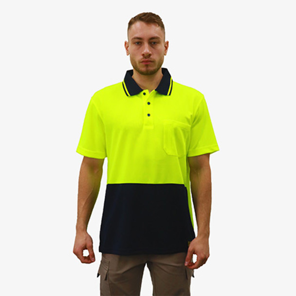 Yellow-Navy - SFWP150 Mens 100% Polyester Dry Fit Micromesh Hi Vis Standard Polo - Safety First Workwear