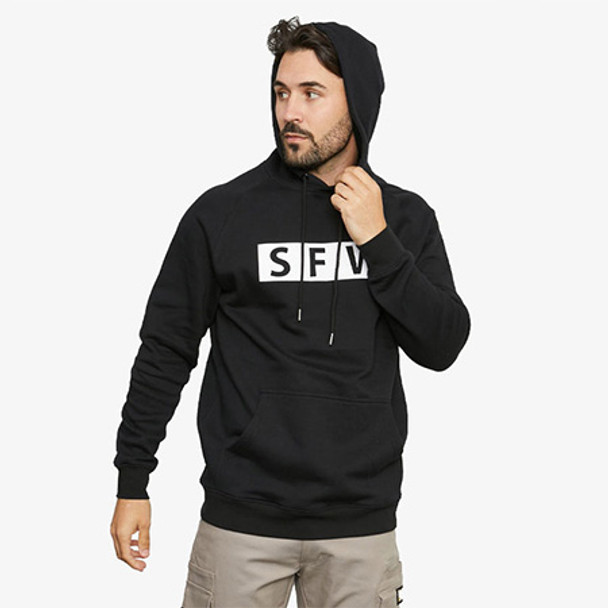 Black-White - SFWH103 SFW Fashion Hoodie With Kangaroo Pocket and Print on Front - Safety First Workwear