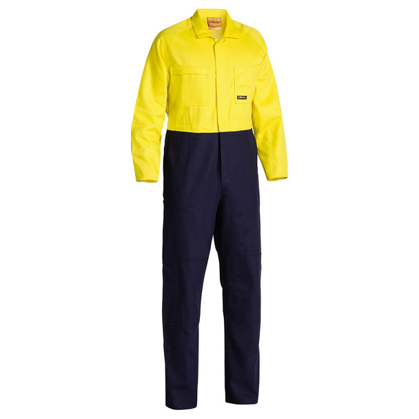 Yellow / Navy - Front - BC6357 - Hi Vis Regular Weight Coverall - 2 Tone - Bisley Workwear
