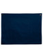 A navy canvas short waist apron featuring a front pocket and metal button accents.