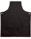 A black canvas bib apron featuring a front pocket and gold-toned buttons. It has a simple, classic design.