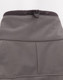 A grey softshell jacket featuring a zip at the collar and a black trim, with a logo on the back.