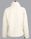 A softshell jacket in cream, featuring a high collar and a logo on the back. Classic and stylish design.