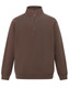 A brown 1/2 zip collar fleecy sweat featuring a regular fit and long sleeves. It has a logo on the front.