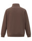 A brown 1/2 zip collar fleecy sweat in a plain design, featuring a logo on the back.