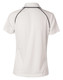A white men's Cooldry raglan short sleeve polo shirt with contrasting black detailing and a logo on the back.
