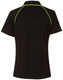 A black short-sleeve polo shirt featuring lime green accents and a logo. The back view highlights the raglan design.