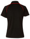 A black men's polo shirt featuring a cool-dry fabric and red accent piping, with a logo on the back.