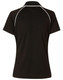 A black short-sleeved polo shirt with raglan sleeves and a contrasting piping detail. Features a logo.