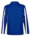A blue long sleeve polo shirt with white accents and mesh details at the sides. It features a collar and a logo.