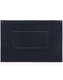 A denim half apron in dark blue, featuring a front pocket and two brass buttons.