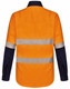 A long-sleeve safety shirt in orange and navy blue, featuring segmented reflective tape and a branding logo.