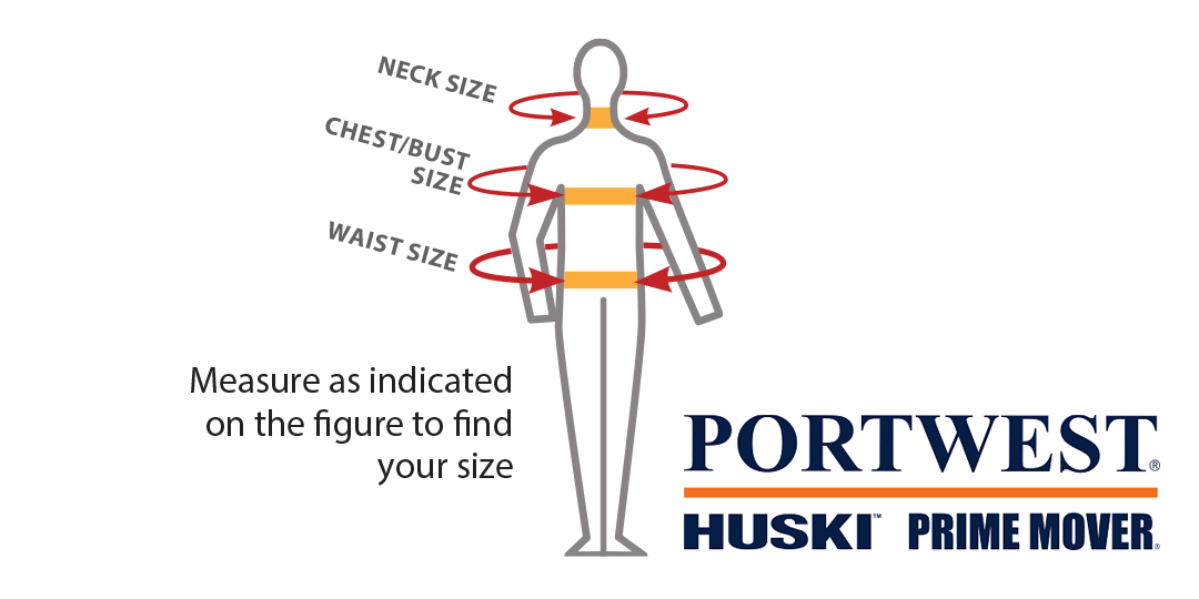 Portwest / Huski / Prime Mover Size Guide - Online Workwear