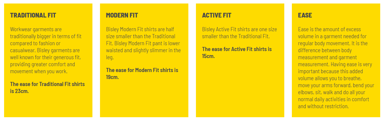 Bisley Workwear Size Guide - Online Workwear