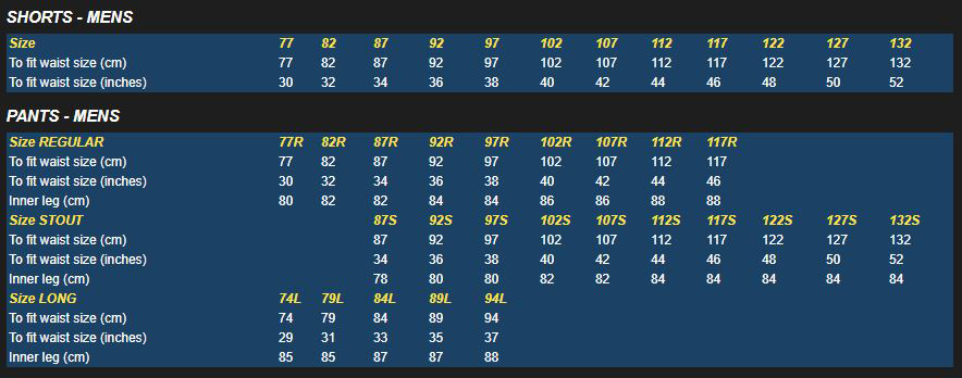 Bisley Size Chart