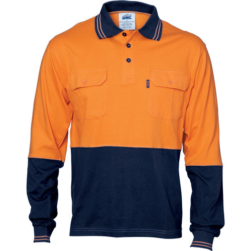 Dnc Workwear Hi-vis Cool-breeze 2-tone Cotton Jersey Long Sleeve Polo Shirt With Twin Chest Pocket - 3944 main image 1