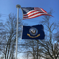 United States Navy Flag flying proudly. 2'x3' under a 3'x5' American Flag on the 21' Classic Flag Pole. All 100% Made in the U.S.A.