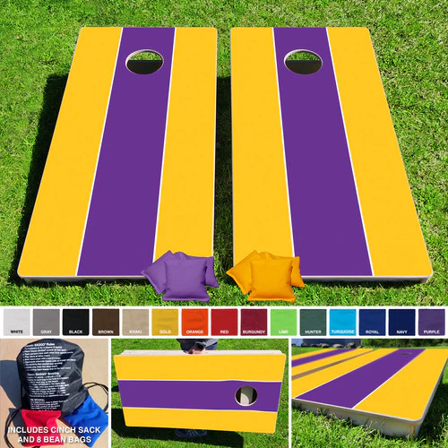 2'x4' Yellow and Purple Stripes design Regulation Wooden Cornhole Set Made in USA