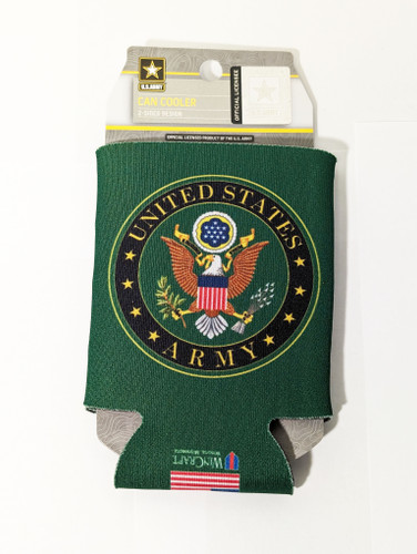 United States Army with crest can koozie. Made in USA