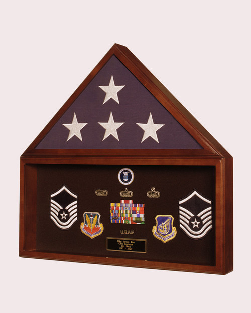 Flag and Memorabilia Display Case. Solid American Hardwood with exclusive Cherry finish. Flag and Memorabilia Display Case. Solid American Hardwood with exclusive Cherry finish.