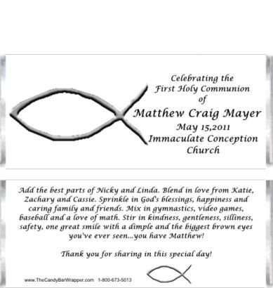 Religious Girl First Holy Communion Candy Wrappers or Baptism Candy ...