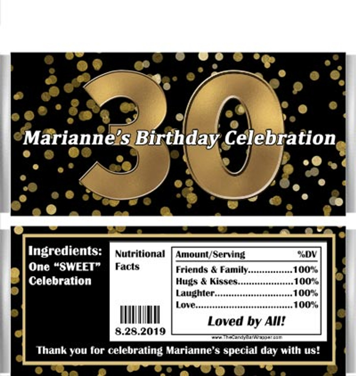 NEW Black and Gold Retirement candy bar wrapper, personalized