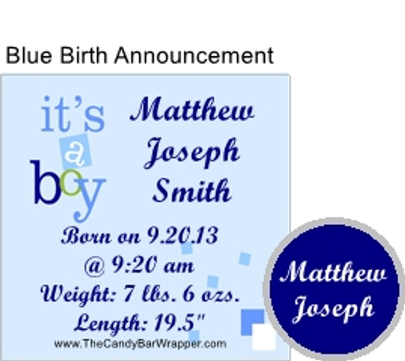 Blue Birth Announcement Hershey Kiss Pillow Pack