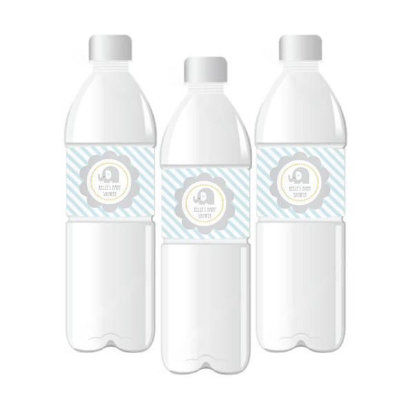 Blue Elephant Personalized Water Bottle Labels