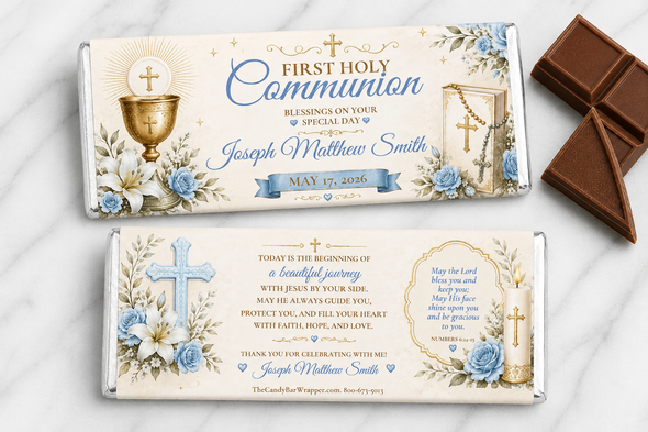 First Holy Communion Candy Bar Wrappers - Blue