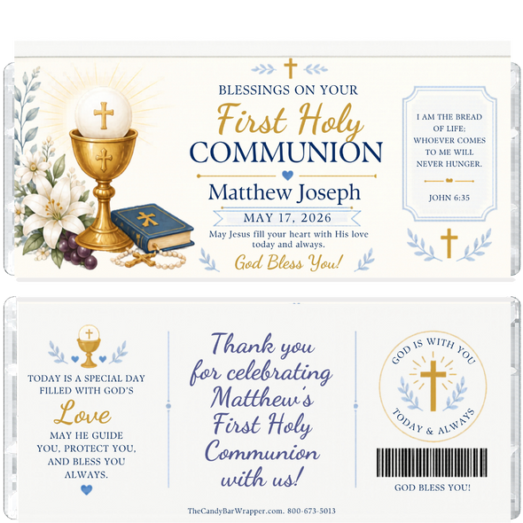 First Holy Communion Candy Bar Wrappers - Boy