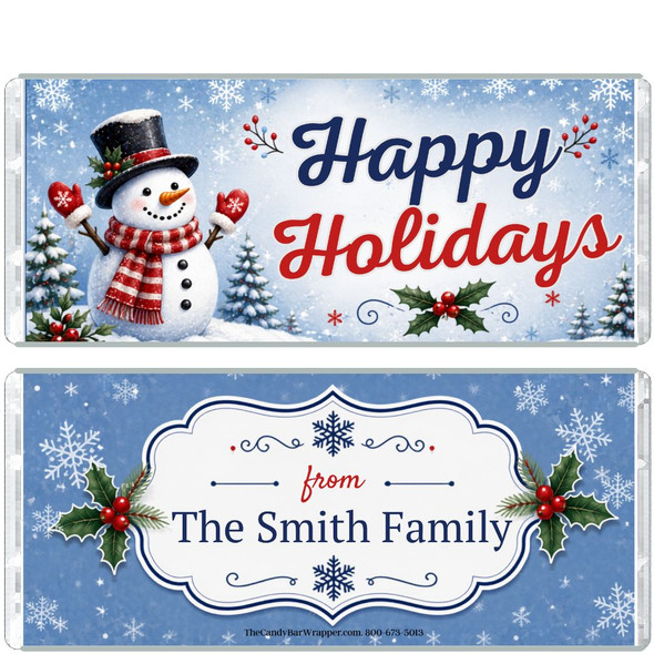 Happy Holidays Snowman Candy Bar Wrappers