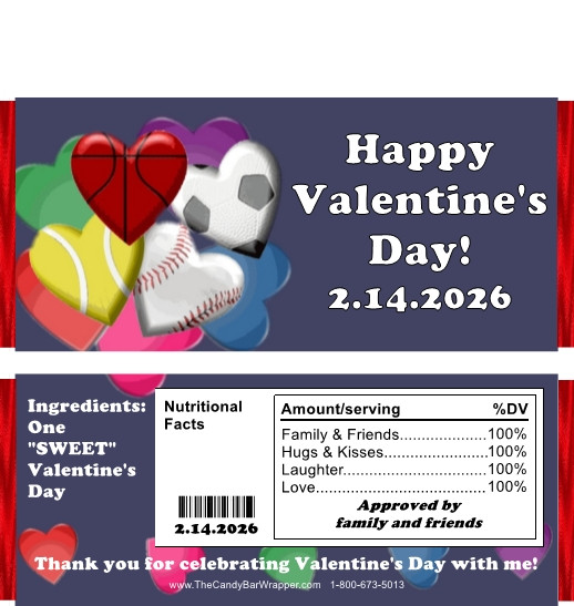 Valentine Sports Candy Bar Wrappers