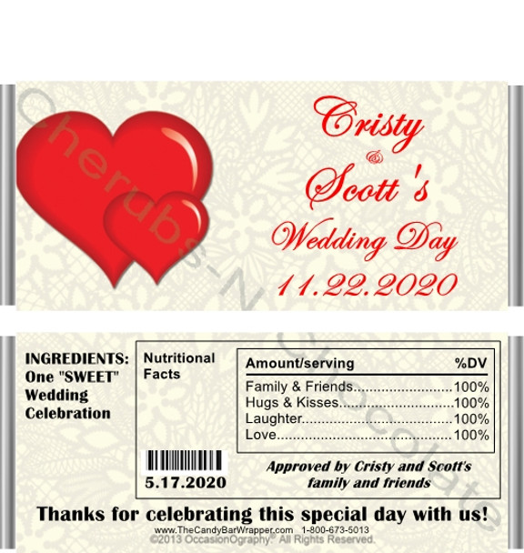 Lace & Hearts Candy Bar Wrappers with Nutritional Label