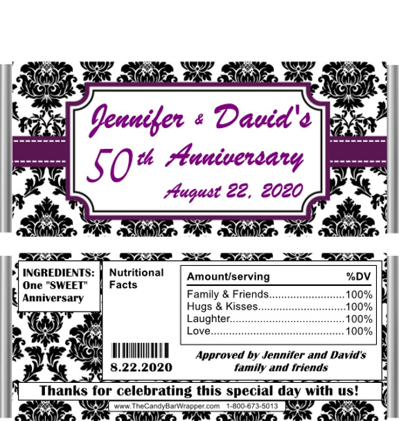 50th Anniversary Black Damask Candy Wrappers