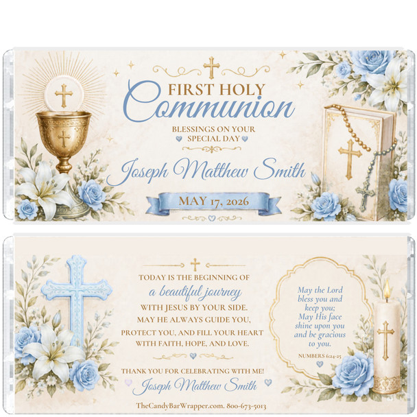 First Holy Communion Candy Wrappers - Blue
