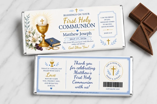 First Holy Communion Candy Bar Wrappers - Boy