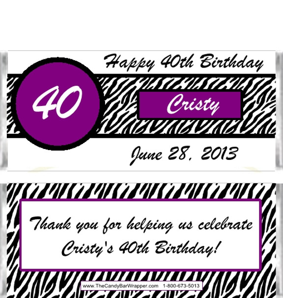 Zebra Birthday Candy Wrappers 2