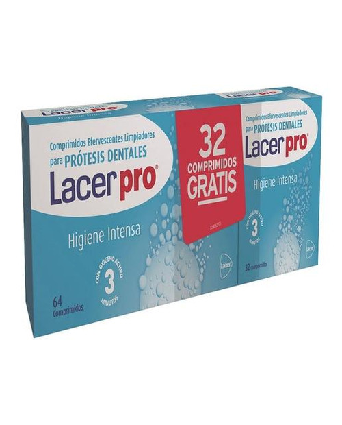 64 comprimidos limpieza prótesis dental pro tabs lacer