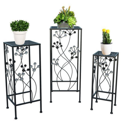 3 Pcs Metal Plant Stands Plant Shelves for Indoors and Outdoors, Cast Iron, Black XH