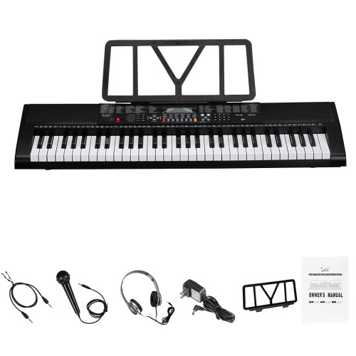 61 Key Portable Keyboard with Built In Speakers, Headphone, Microphone, Music Rest, LCD Screen, USB Port & 3 Teaching Modes for Beginners