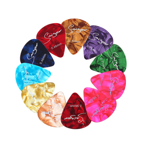 Smiger Assorted Pearl Celluloid Medley Guitar Picks 60 Pack Multi Color Includes Thin, Medium, Heavy Felt Picks for Ukulele, Guitar, Bass