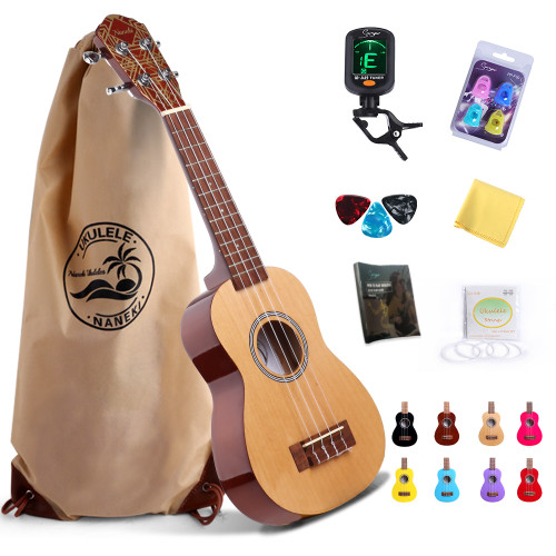 Soprano Ukulele 21 in Mini Kids Guitar Hawaiian Ukelele Instrument Kits Basswood Ukalalee for Beginner Adults Kids Starter Ukeleles Kit(Natural)