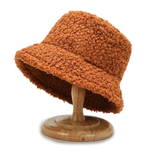 2021 Women's Harajuku Bucket Hat Solid Color Women Men Fishing Fisherman Hats Autumn Winter Lamb Wool Outdoor Warm Panama Cap