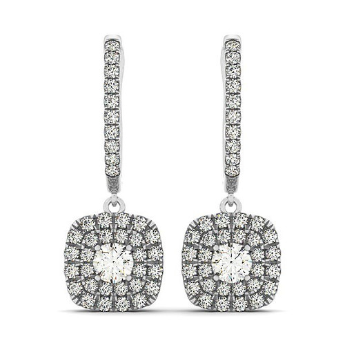 14k White Gold Double Halo Cushion Outer Shaped Diamond Earrings (3/4 cttw)