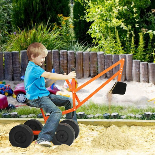 Ride On Sand Digger Outdoor Kids Toys Working Crane with Big Dig Sandbox, Orange XH