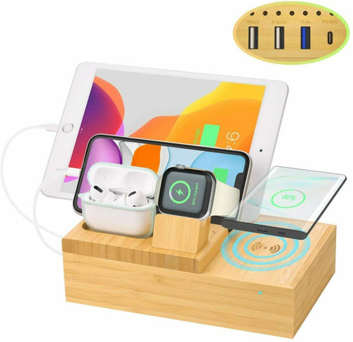 Bamboo Charging Dock Station Charger Holder Stand For iphone iWatch iPad AirPods