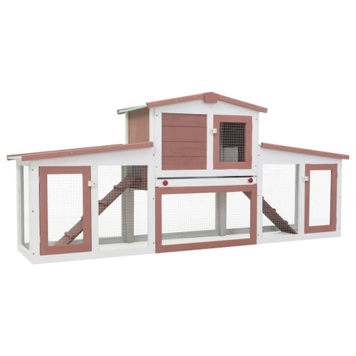 Outdoor Large Rabbit Hutch Brown and White 80.3"x17.7"x33.5" Wood