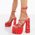 Baldauren Women Sandals Print Chunky Heel Square Toe Ankle Strap Platform Sexy Super High Heeled Sandals Big Size Wedding Shoes
